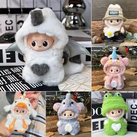 For 10.5cm Labubu 4.0 The Monsters Pin For Love Mini Labubu Clothing Accessories White Dinosaur Set 