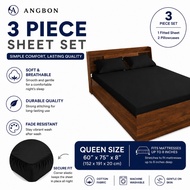 Angbon Plain Cotton 3 In 1 Queen Size Bed Sheet 60"*75"*8" Fitted Sheet