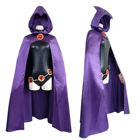 Teen Raven Cosplay Costume Superhero Cloak Jumpsuits Halloween Tight clothes + Cape + waist jewelry 
