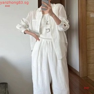 LAHSTORE women's loose long-sleeved linen shirt, youthful, multi-purpose basic design (Orange)