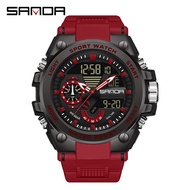 SANDA นาฬิกาควอตซ์ดิจิทัลสำหรับผู้ชาย,Jam Tangan Sport แฟชั่นกันน้ำปฏิทินนาฬิกา Chrono