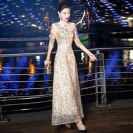 EAGLELY Dinner Gown Bling 2025 Glamorous Golden Sequined Tulle Embroidery Long Maxi Gown 3/4 Sleeves
