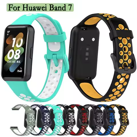 For Huawei Band 7 Soft TPU Sport Band Rubber Watchband Strap on Smart Huawei Band 7 Double Colors Mi