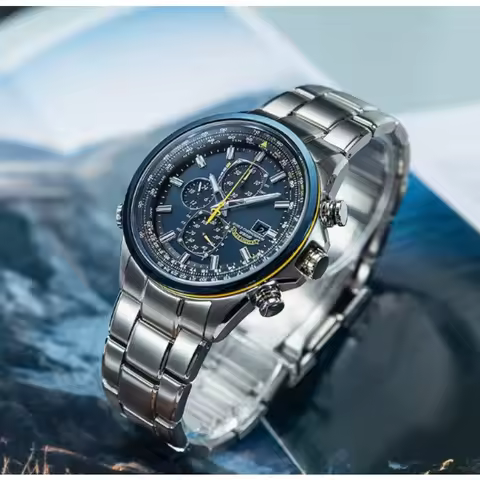 New Men's Ecological Driven Sports Luxury World Chronograph Atomic Chronograph Stainless Steel Blue 