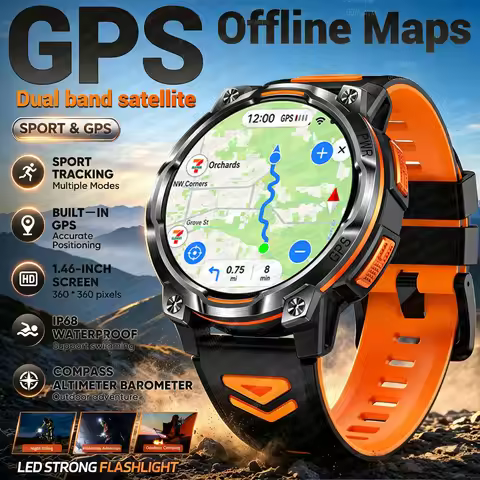 2026 New Outdoor Military GPS Offline Map SmartWatch 1200mAh Battery Compass Altimeter Barometer IPX