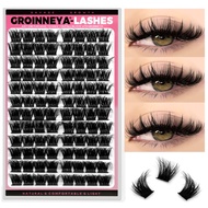 GROINNEYA Cluster Lashes Fluffy Lashes Volume Cross Soft Lightweight Lashes DIY Faux Mink Lashes Ext