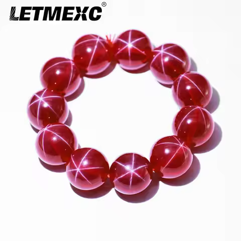 LETMEXC Lab Created Synthetic Corundum Round Ball Beads 5# Red Ruby Stone Synthetic Star Ruby Gem Pa