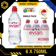 [SINGLE PACK] EVIAN Mineral Water Sports Cap 750ML X 6 (BOTTLE)