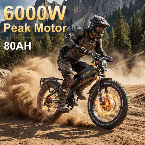 6000W Dual Peak Motor Electric Bike 60V 80Ah Battery 47mph E Bike Fat Tires 26"*4.8" Suspension Air 