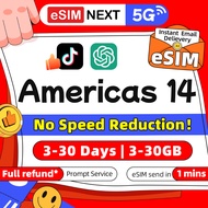 5G eSIM USA, Argentina, Canada, Chile, Colombia, Costa Rica, Mexico, Panama, Peru eSIM 3-30Days