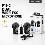 F11-2 Multi-Plug Wireless Dual Microphone Clip-on Lavalier Microphone Transmitter Receiver Live Vide
