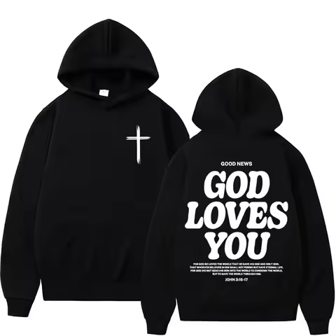 Harajuku Aesthetic Christian Jesus Church Hoodie Bible Verse God Loves You Hooded Men's Women Vintag