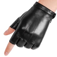 Black Fingerless Gloves for Men Women, Halloween PU Leather Half Finger Glove Driving Performance Co