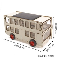 Solar Powered Double Decker Bus Model Kit Wooden Assembly Educational Toy for Children Handmade Craf