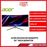 ACER ED343CUR HDMIIPPX, 34C,LED,100HZ,1MS,BLACK,300NITS,HDMI,DP MONITOR