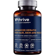 Vthrive Advanced Keratin for Hair, Skin & Nails, Biotin & Collagen, 90 Caps | 5,000 Mcg Biotin With 