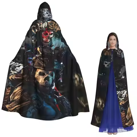 Simon Ghost Riley Long Hooded Cloak Witch Medieval Costume Cosplay Cape HalloweenParty Adult Unisex