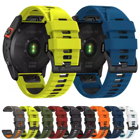 26 22mm Two Tone Silicone Strap For Garmin Fenix 7X 7Pro 6 6X/Epix Pro Gen 2/Tactix/Descent Mk3i Qui