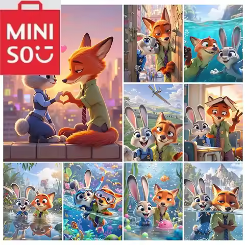 MINISO Disney Zootopia Diamond Painting Judy 5D Full Drill Mosaic Nick Home Decoration Complete Kit
