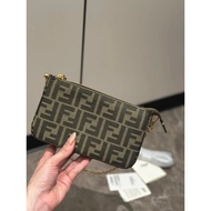 [Old Fairy] FENDI New Style Mahjong Bag vintage Double F Canvas Brown Jacquard FF Presbyopic Underar