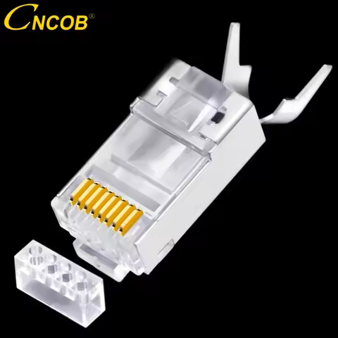 Cat7 10 Gigabit Ethernet Connector, 50u Gold-plated Two-piece Cat 7 Cat6a Network Plug with Tail Inn