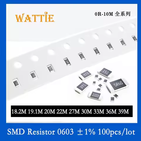 SMD Resistor 0603 1% 18.2M 19.1M 20M 22M 27M 30M 33M 36M 39M 100PCS/lot chip resistors 1/10W 1.6mm*0