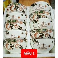 Giayxinh90 Set of 10 ceramic rice bowls with 4D pattern and rim GL45