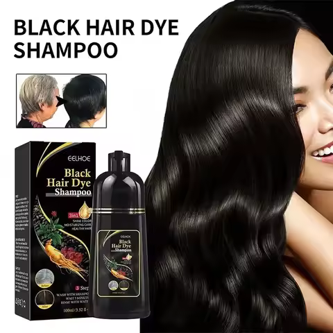 EELHOE 3 In 1 Black Hair Dye Shampoo Natural Herbal Ginseng Hair Coloring For Gray White Cover Long 