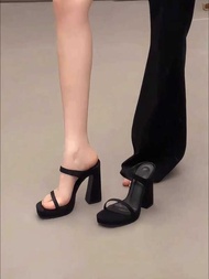 Long Leg Black Catwalk Style High Heels - Waterproof Thick Sole