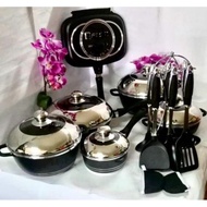 DESSINI 23PCS BLACK NON STICK GRANITE COOKING POT FRYING PAN SET KITCHEN COOKWARE PERIUK RENDANG
