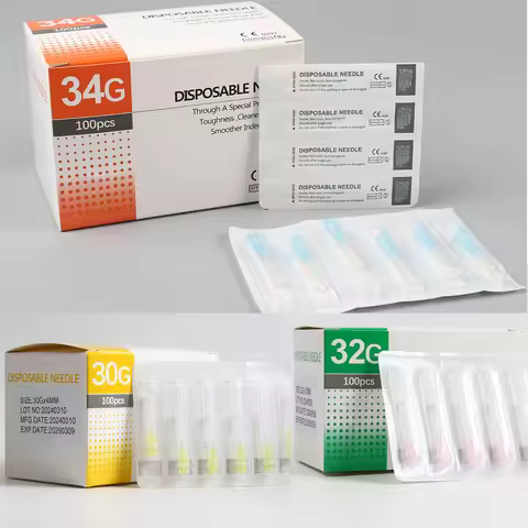 100pcs Disposable Plastic Medical Beauty30G, 31G,32G,34G Painless Small Needle Sterile Injector Micr