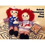 狀況極佳 一對 12吋/30cm raggedy Ann &amp; Andy 古董 絕版玩具 布偶 安娜貝爾 娃娃 古董玩具