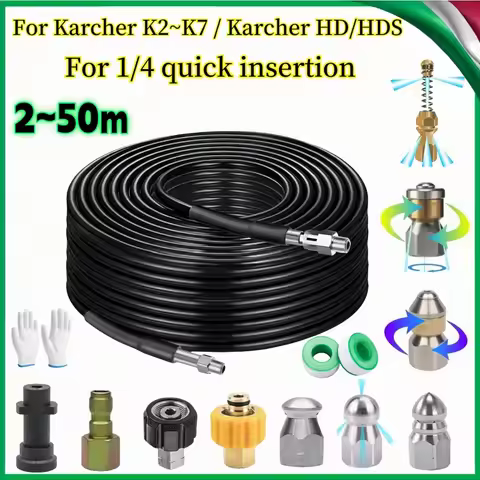 2m-50m Sewer Drainage Cleaning Hose Pipe Cleaner Kit High Pressure Cleaning Machine Nozzle For Karch