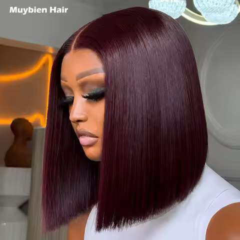 Wear and Go Glueless Bob Super Double Drawn Vietnamese Bone Straight Bob Wig Dark Burgundy 13x6 13x4