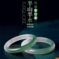 Original Green Agate Bangle Jade Bangle for Women Jade Bracelet (with Gift Box)天然玉手鐲 半山半水瑪瑙 手鐲玉镯平安镯 