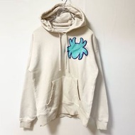 古著 FILA 長袖連帽衫，裝飾設計，白色，前口袋，小號