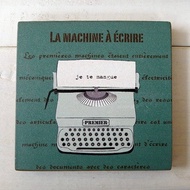 杯墊-實木-打字機-水藍