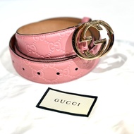 95%NEW二手GUCCI皮帶, 80碼, 3.5CM ,370543,粉紅色全皮金扣,GUCCI BELT, #香榭站正品