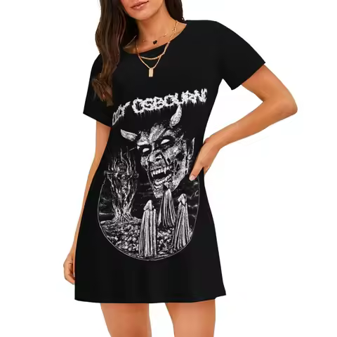Custom Ozzy Osbourne Women Nightgown Sleepwear Short Sleeves 3D Print Glam Metal Music For Vacations