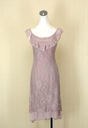 貞新二手衣 MOMA 專櫃 藕色雕花圓領無袖蕾絲棉質洋裝S號(34872)