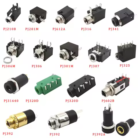 10Pcs PJ Series Headphone Jack 3.5mm 2.5mm Stereo Female Socket Audio PCB Mount Connector PJ-316 PJ3