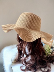 Simple Foldable Wide Brim Floppy Girls Straw Hat Sun Hat Beach Women Summer Hat UV Protect Travel Cap Lady Cap Female