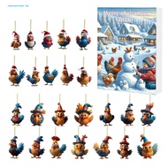 Colorful Santa Hat Chicken Ornament Collection Christmas Advent Calendar with 24 Chicken Pendants Ch
