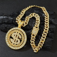 New European American Hip-Hop Style Necklace Full Diamond Rotating Dollar Pendant Cuban Necklace Dol