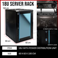 AmpAudio 18U Server Rack Cabinet Glass Door with PDU & Free Tray