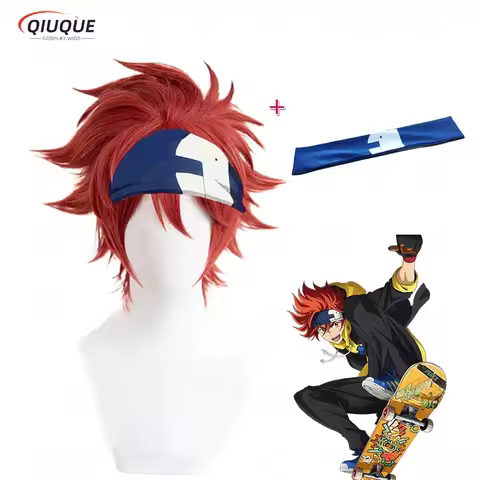 High Quality SK8 The Infinity Reki Kyan Cosplay Wig Red Short Heat Resistant Synthetic Hair Wigs + W