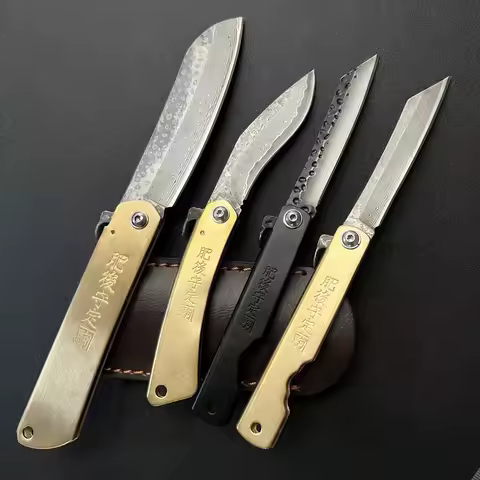 Folding Knife Knife with Brass Handle Stainless Steel Folding Knife Keychain Knife Portable Sharp Fr