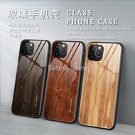 iPhone 12 mini  Pro 12 Pro Max Wood Grain Casing Tempered Glass Phone Case Hard Cover Protector