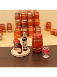 5pcs/Set Mini Wooden Wine Barrels, Vintage Liquor/Wine Barrels, Miniature Bar Scene Decor Accessorie