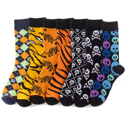 33 Style Scary Skull Socks Men Tiger Alien Novelty Hip Hop Orange Crazy Funky Trend Men Socks